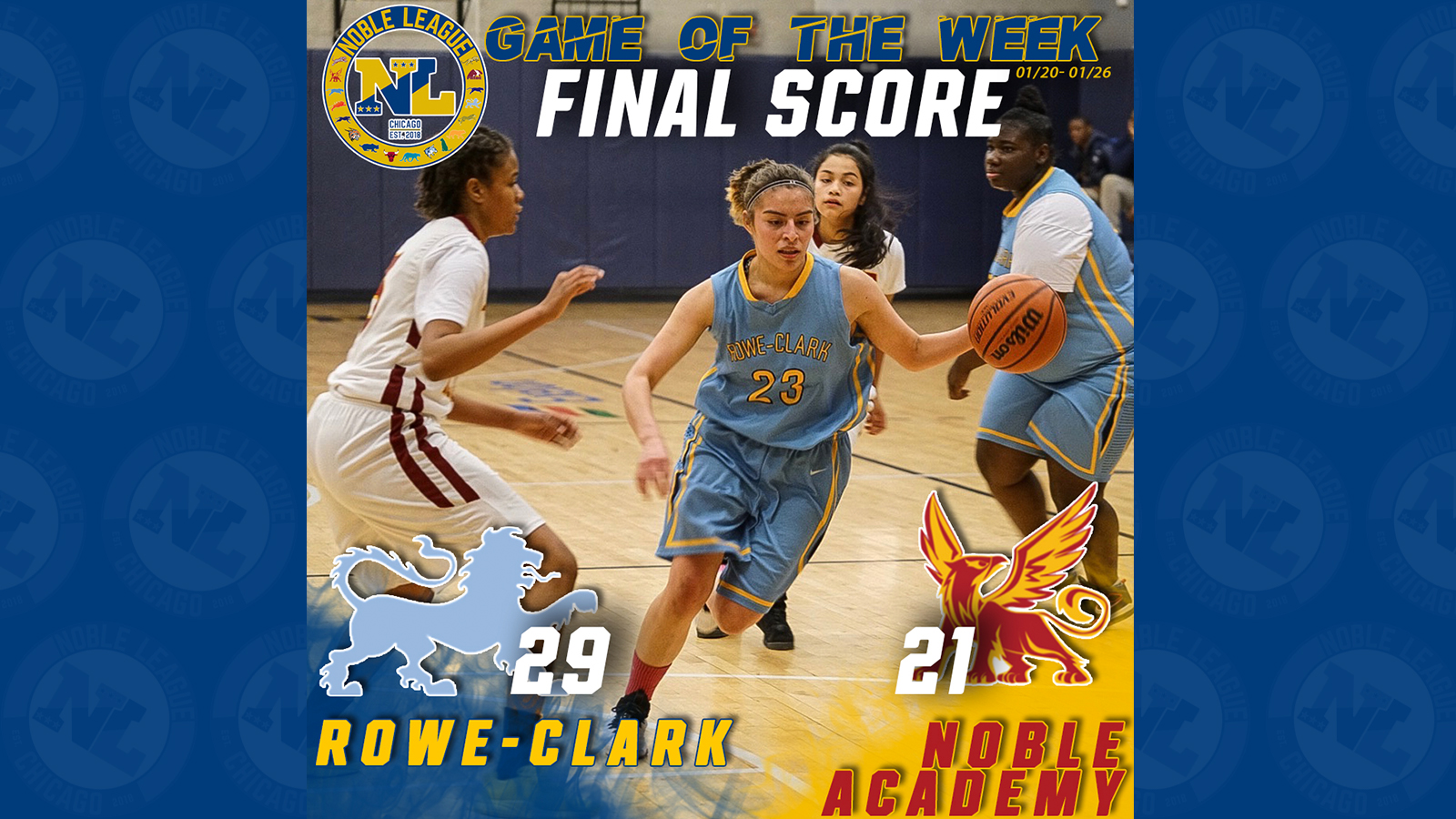 FINAL SCORE: Girls Basketball Game of the Week - Noble Academy 21, Rowe-Clark 29